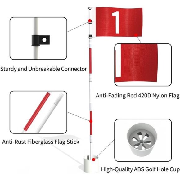 Golf Flagstick 6ft Golf Flag & Cup for Yard Pro Detachable Golf Hole Cup & Flag - Picture 2 of 7